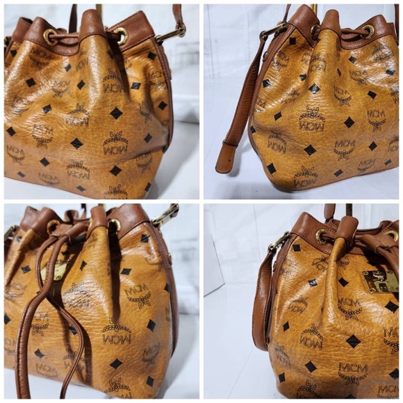 Authentic MCM Visetos Essential Drawstring Bucket Bag Cognac - Picture 16 of 16